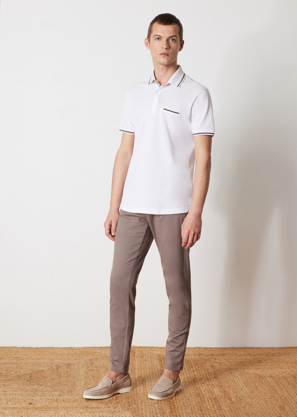 Chino slack skinny 7/8 en coton stretch uni taupe - Father and Sons 56596