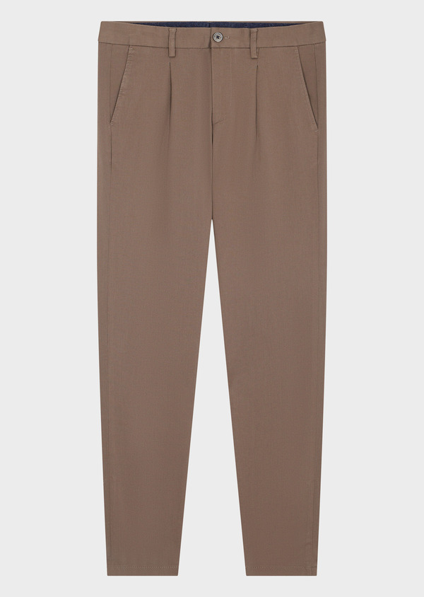 Chino slack skinny 7/8 en coton stretch uni taupe - Father and Sons 56599