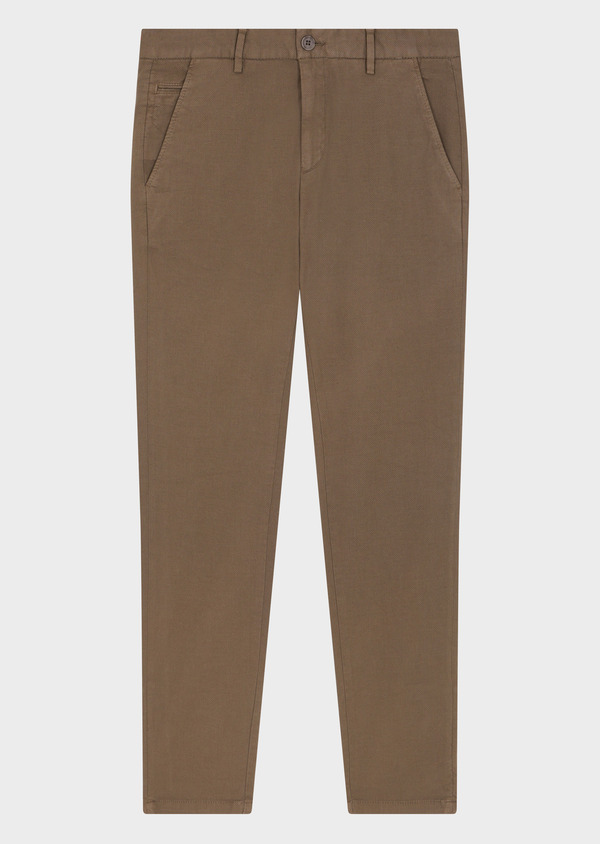 Chino slack skinny 7/8 en coton mélangé stretch uni taupe - Father and Sons 59000