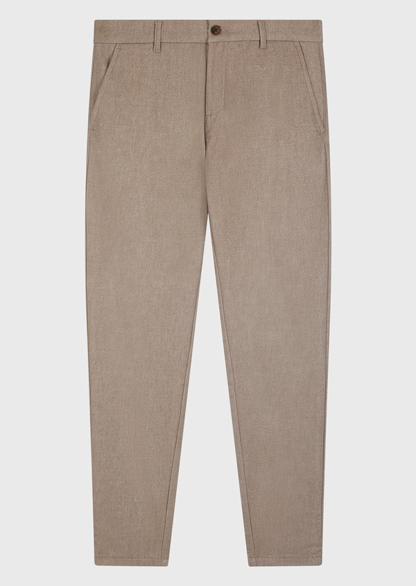 Chino slack skinny 7/8 en coton mélangé stretch uni taupe - Father and Sons 61666