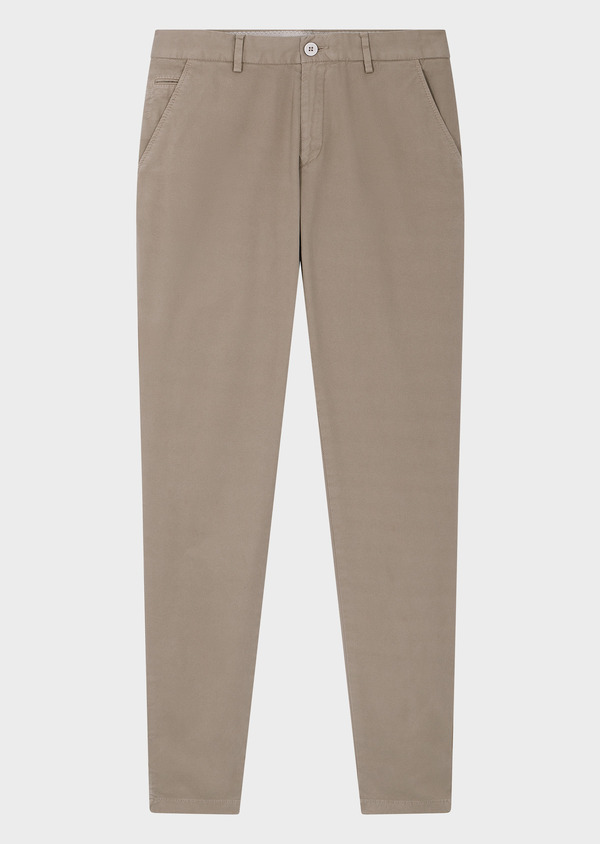 Chino slack skinny 7/8 en coton stretch uni taupe - Father and Sons 64089