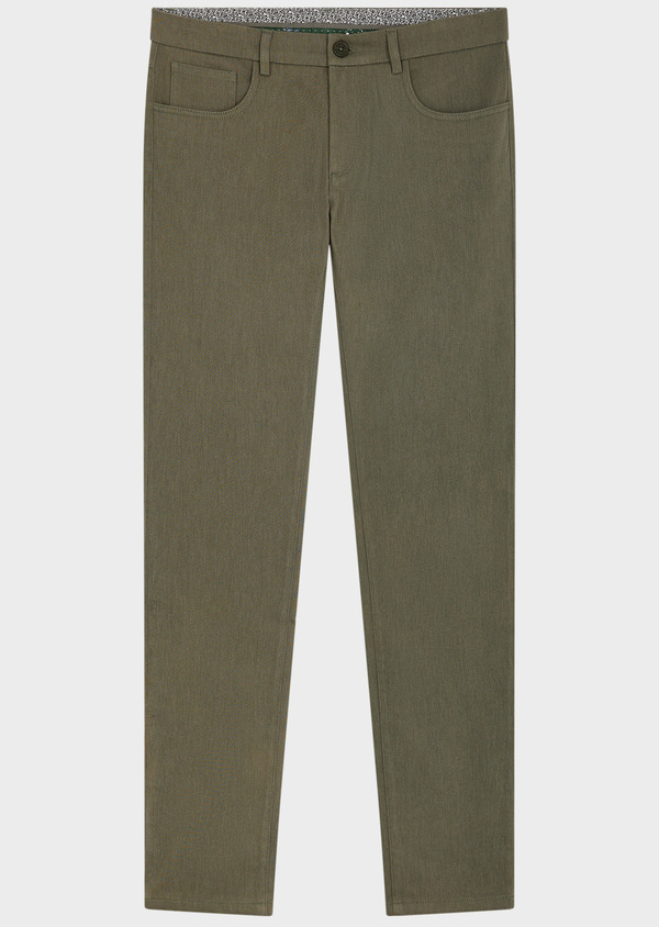 Pantalon casual skinny en coton mélangé uni kaki - Father and Sons 63689