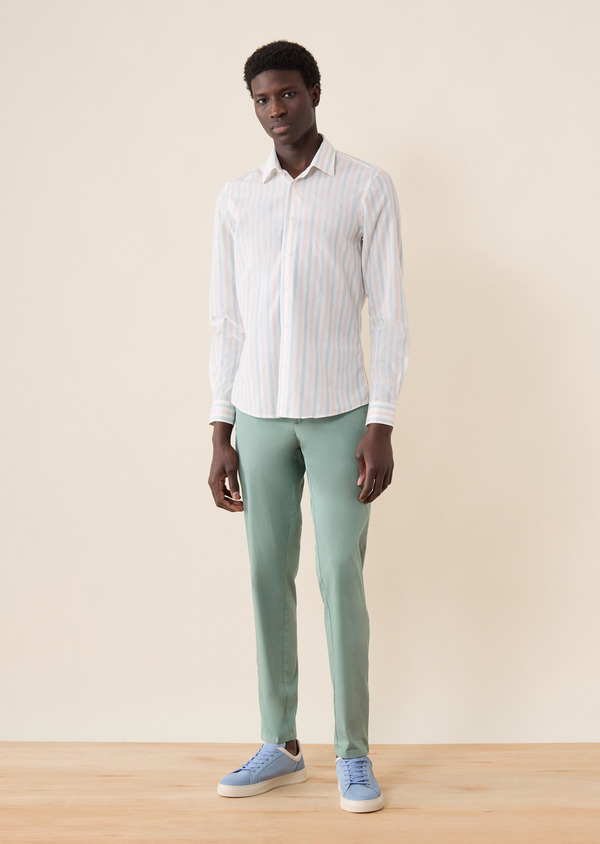 Chino slack skinny 7/8 en coton stretch uni vert - Father and Sons 63912