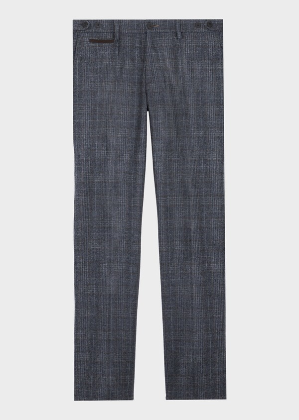 Pantalon coordonnable slim en laine mélangée bleue Prince de Galles - Father and Sons 47081