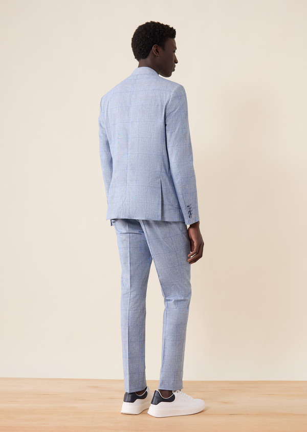 Pantalon coordonnable Slim en coton et lin bleu azur Prince de Galles - Father and Sons 62615