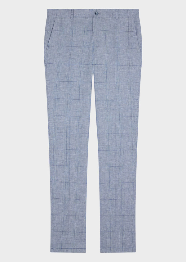 Pantalon coordonnable Slim en coton et lin bleu azur Prince de Galles - Father and Sons 62616