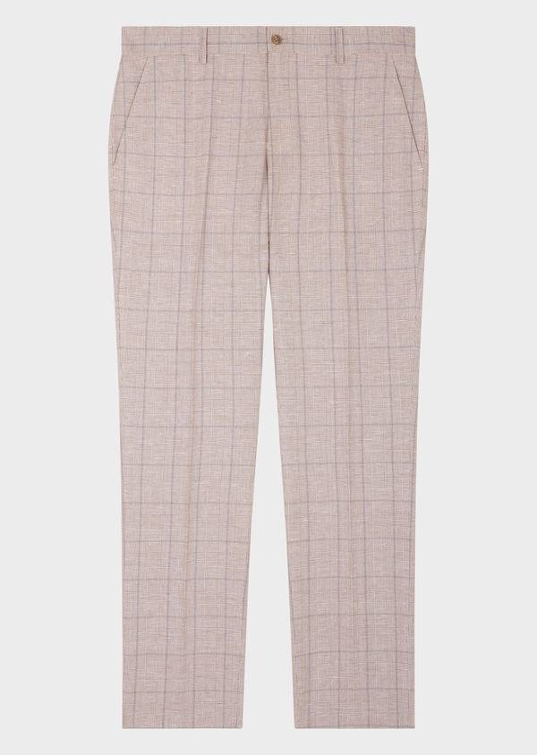 Pantalon coordonnable Slim en coton et lin beiges Prince de Galles - Father and Sons 64395
