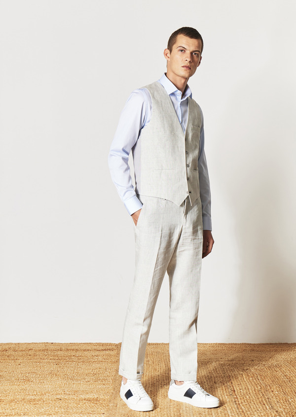 Pantalon coordonnable Slim en lin gris perle Prince de Galles - Father and Sons 54320