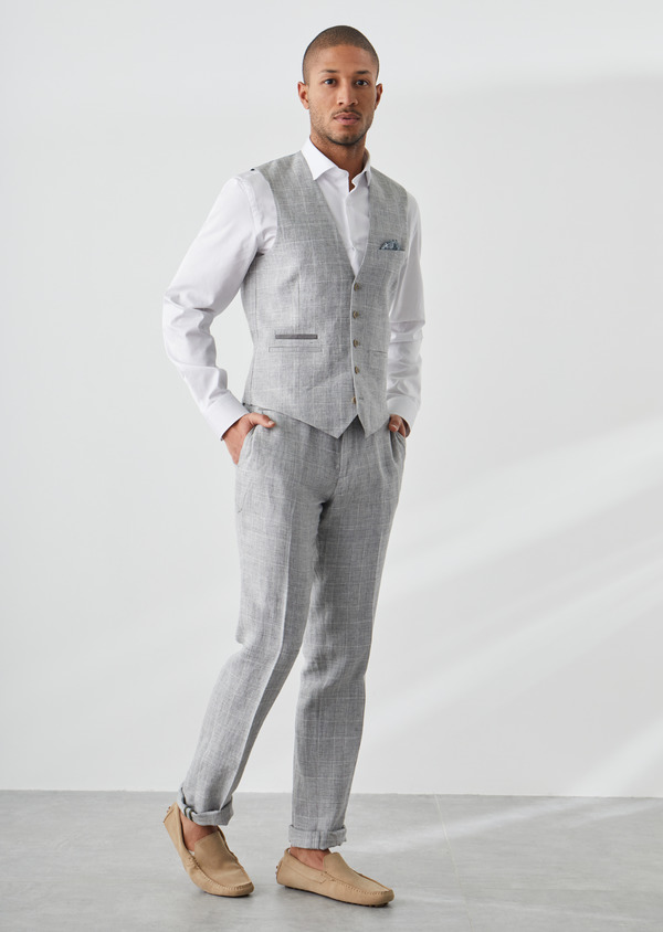 Pantalon coordonnable slim en lin gris Prince de Galles - Father and Sons 45793