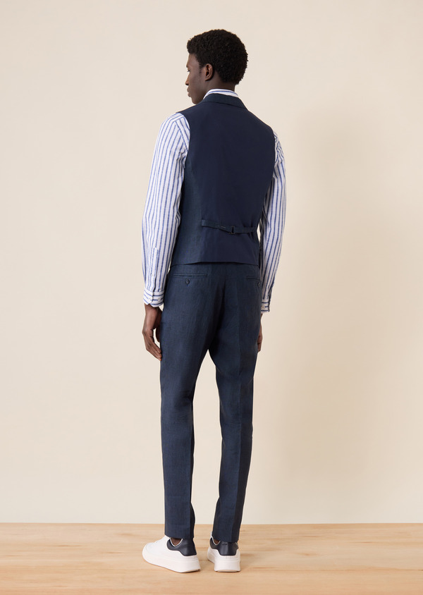 Pantalon coordonnable Slim en lin bleu marine Prince de Galles - Father and Sons 62618