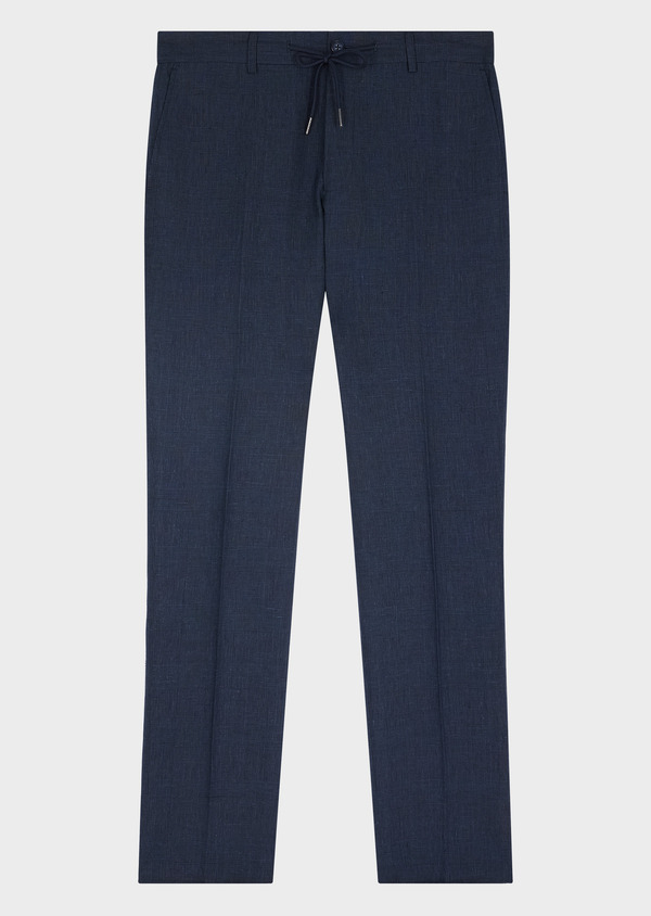 Pantalon coordonnable Slim en lin bleu marine Prince de Galles - Father and Sons 62619