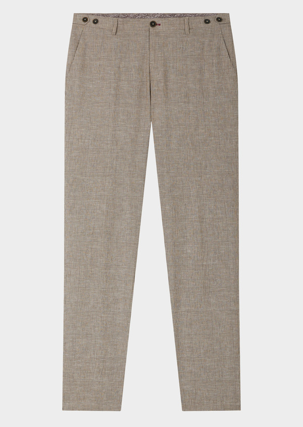 Pantalon coordonnable slim en lin et coton taupe Prince de Galles - Father and Sons 45796