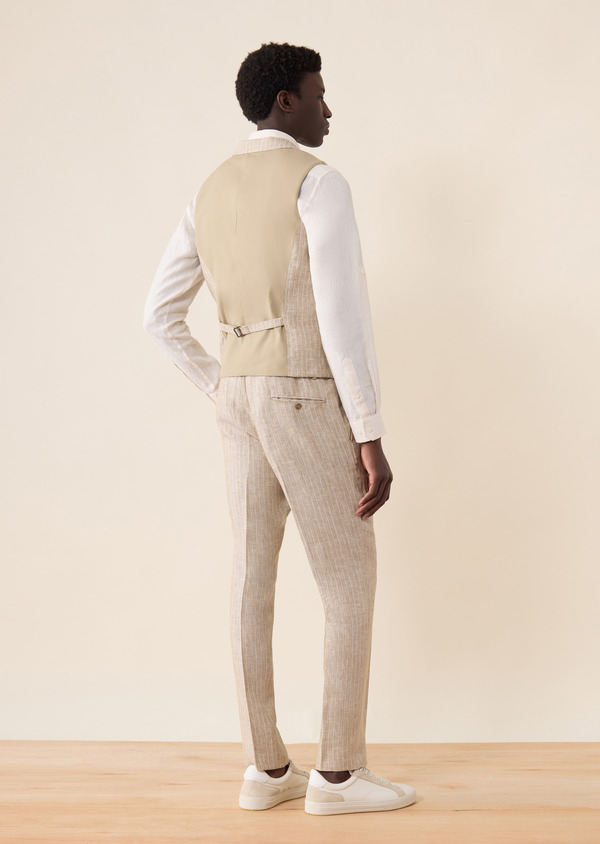 Pantalon coordonnable Slim en lin beige à rayures blanches - Father and Sons 62612