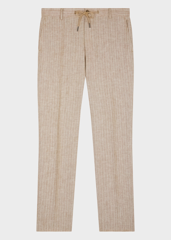 Pantalon coordonnable Slim en lin beige à rayures blanches - Father and Sons 62613