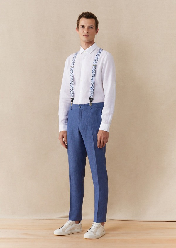 Pantalon coordonnable Slim en lin uni bleu azur - Father and Sons 62598