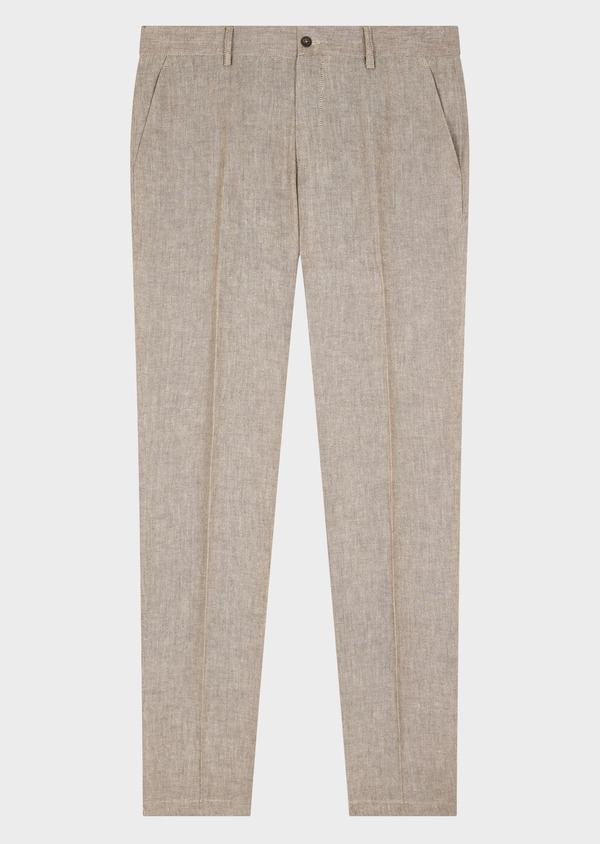 Pantalon coordonnable Slim en lin uni beige foncé - Father and Sons 54315