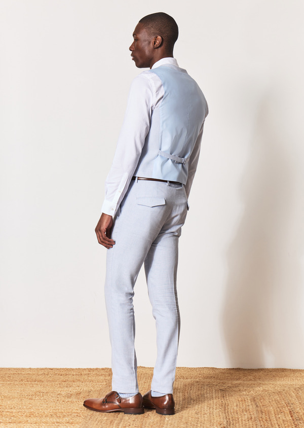 Pantalon coordonnable Slim en coton et lin mélangés unis bleu ciel - Father and Sons 55367
