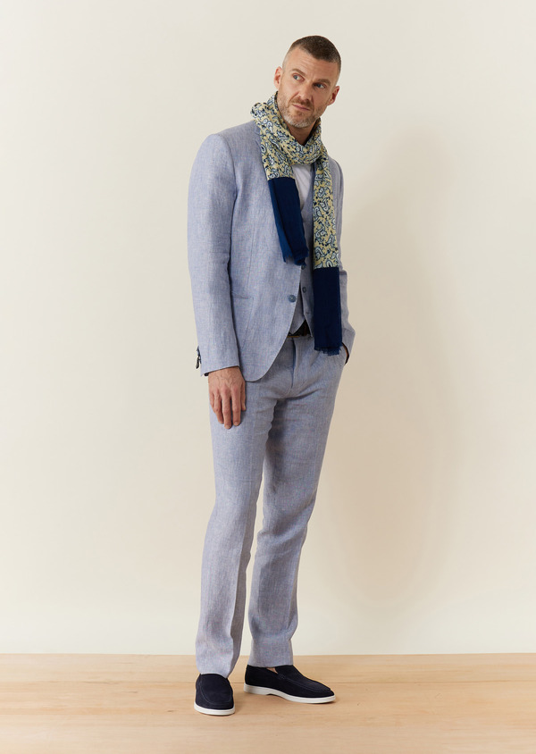 Pantalon coordonnable Slim en lin uni bleu ciel - Father and Sons 62596