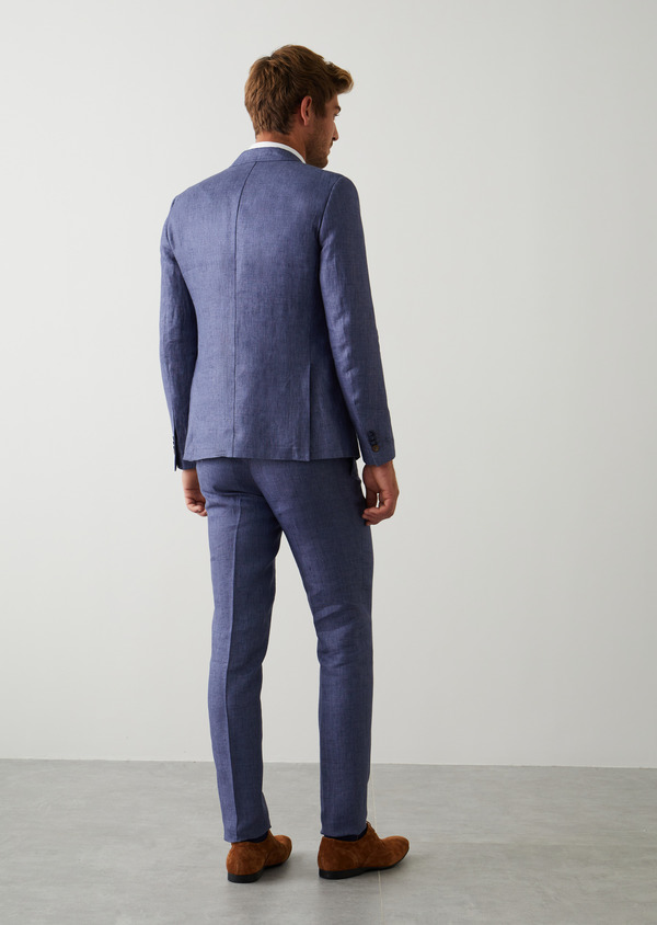 Pantalon coordonnable slim en lin uni bleu indigo - Father and Sons 45786