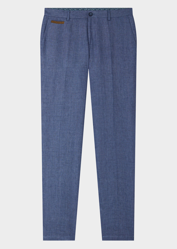 Pantalon coordonnable slim en lin uni bleu indigo - Father and Sons 61276