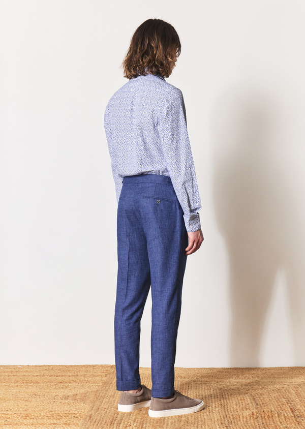 Pantalon coordonnable Slim en coton et lin mélangés unis bleu jeans - Father and Sons 55356