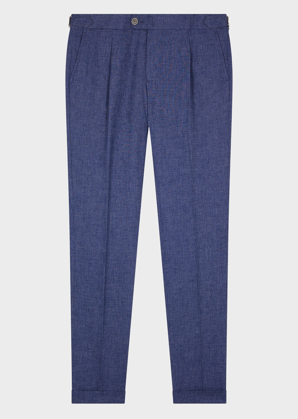 Pantalon coordonnable Slim en coton et lin mélangés unis bleu jeans - Father and Sons 55357