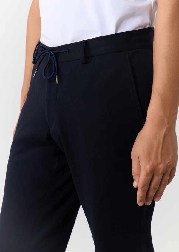Pantalon coordonnable Slim en coton stretch uni bleu marine - Father and Sons 59770