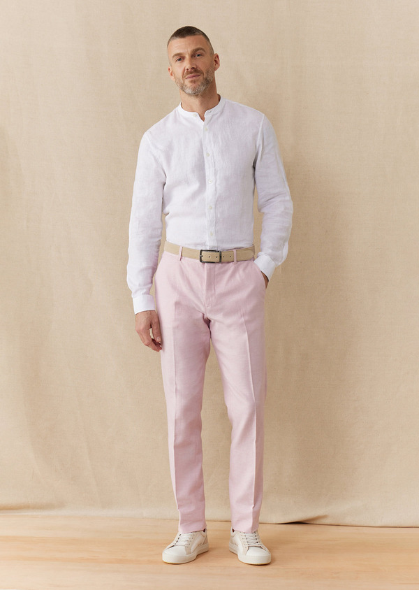 Pantalon coordonnable Slim en coton et lin unis rose - Father and Sons 62607