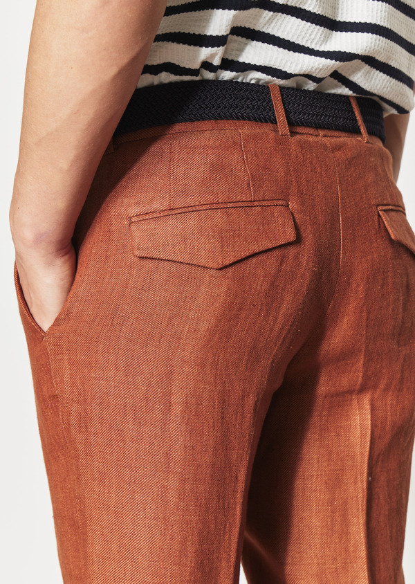 Pantalon coordonnable Slim en lin uni terracotta - Father and Sons 52088