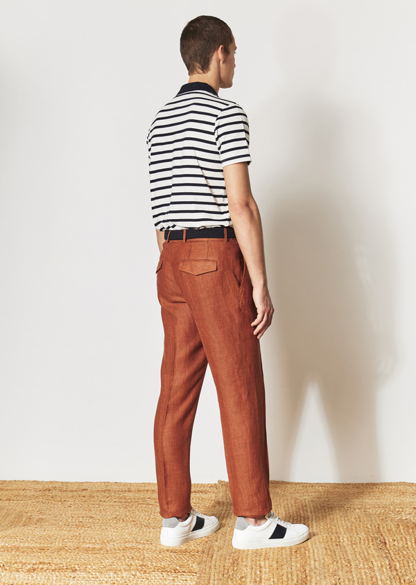Pantalon coordonnable Slim en lin uni terracotta - Father and Sons 52087