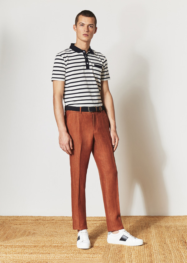 Pantalon coordonnable Slim en lin uni terracotta - Father and Sons 52086