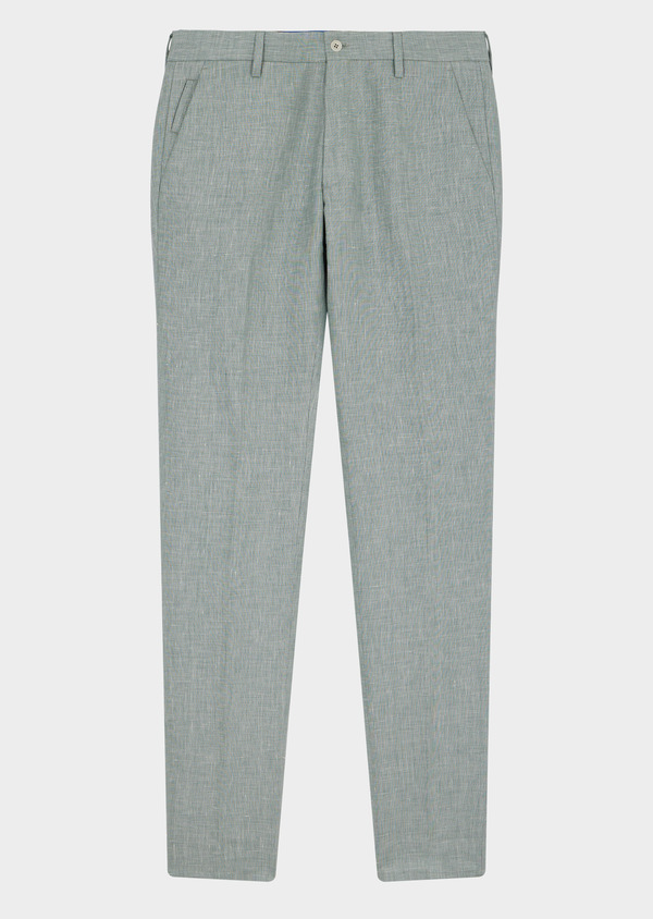 Pantalon coordonnable slim en lin et laine mélangés unis vert turquoise - Father and Sons 46336