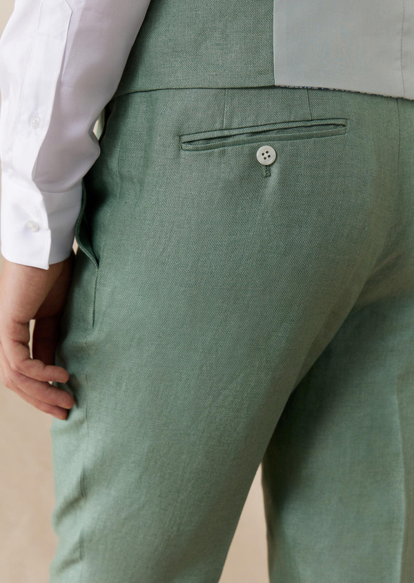 Pantalon coordonnable Slim en lin uni vert - Father and Sons 64401