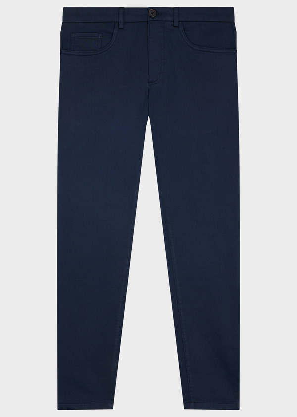 Pantalon casual skinny 7/8 en coton mélangé stretch uni bleu indigo - Father and Sons 54386