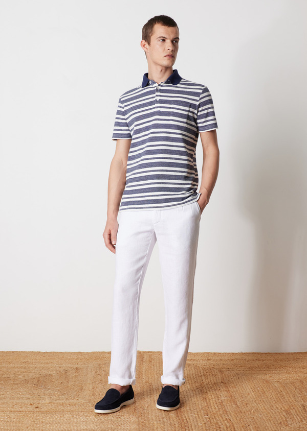 Pantalon casual skinny en lin uni blanc - Father and Sons 57171