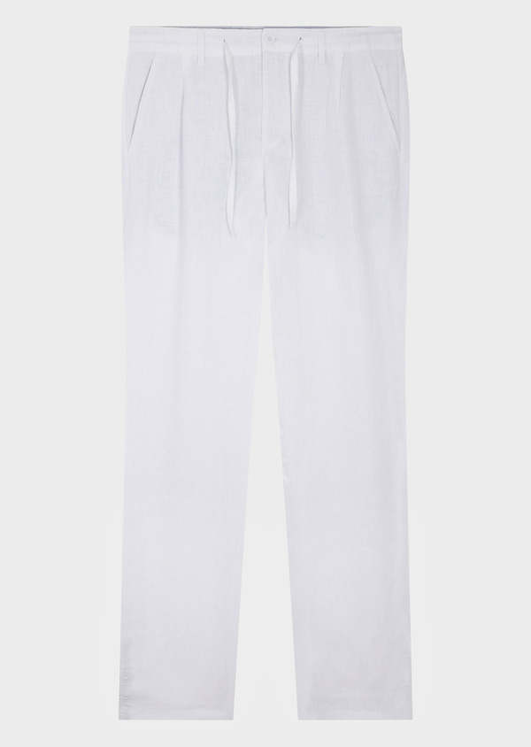 Pantalon casual skinny en lin uni blanc - Father and Sons 57174