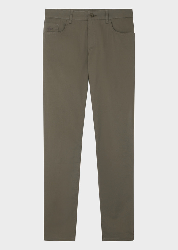 Pantalon casual skinny 7/8 en coton stretch uni kaki - Father and Sons 64410