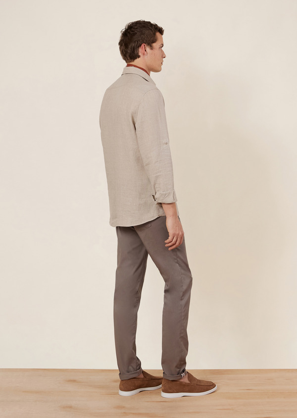 Pantalon casual skinny en coton stretch uni taupe - Father and Sons 64412