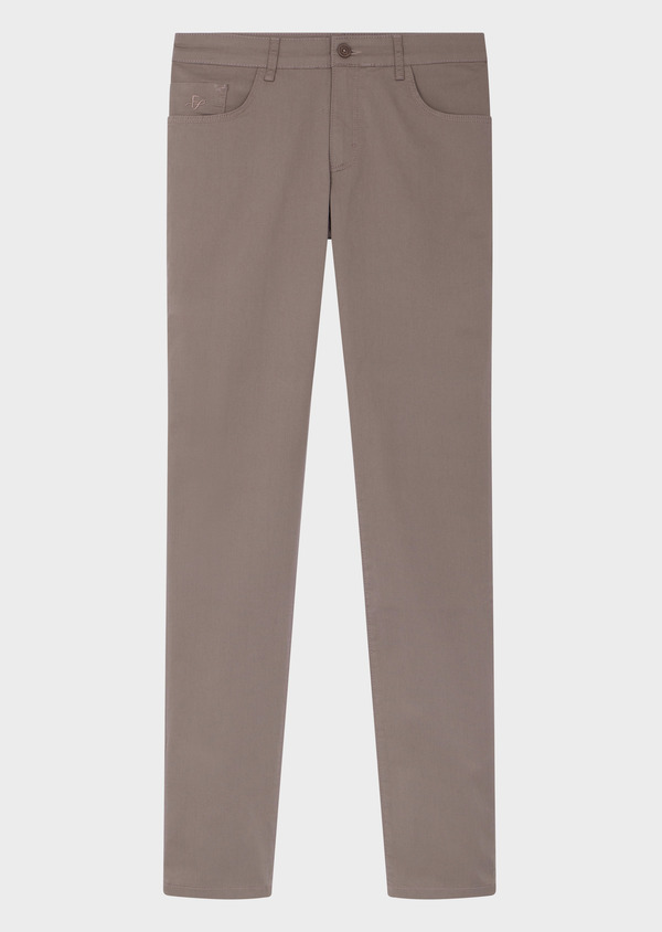 Pantalon casual skinny en coton stretch uni taupe - Father and Sons 64414
