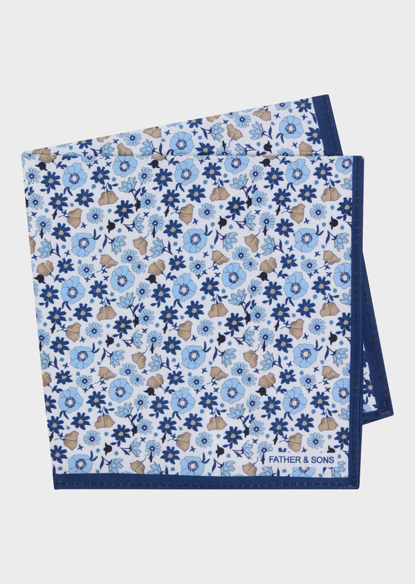 Pochette blanche à motif fleuri bleu azur, bleu ciel et beige - Father and Sons 62419