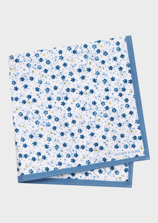Pochette blanche à motif fleuri bleu céruléen et jaune - Father and Sons 52268