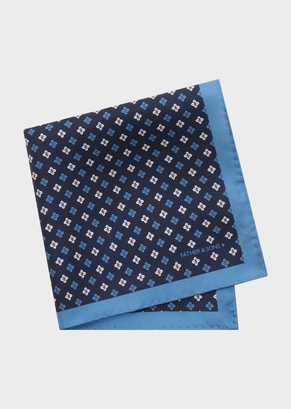 Pochette en soie bleu marine à motif fleuri bleu et blanc - Father and Sons 45277