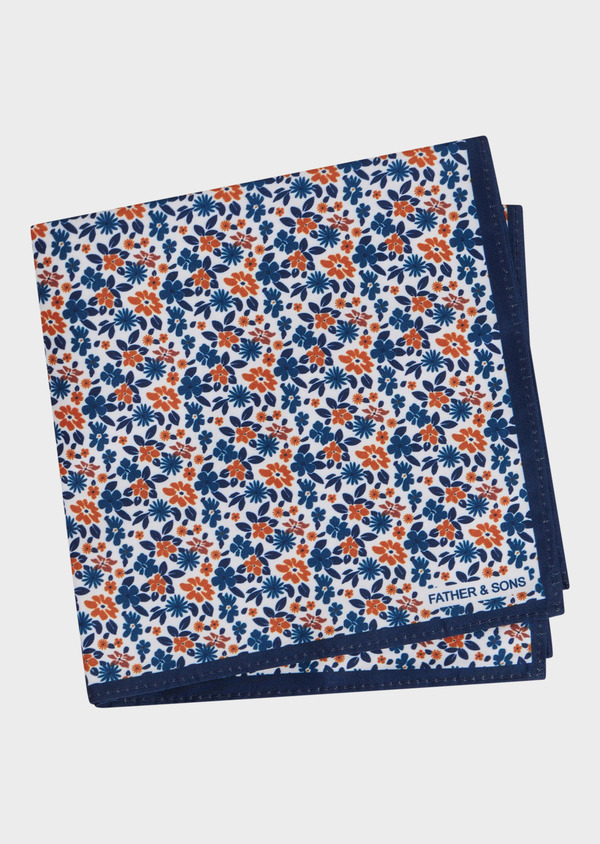 Pochette blanche à motif fleuri bleu marine et orange - Father and Sons 48426