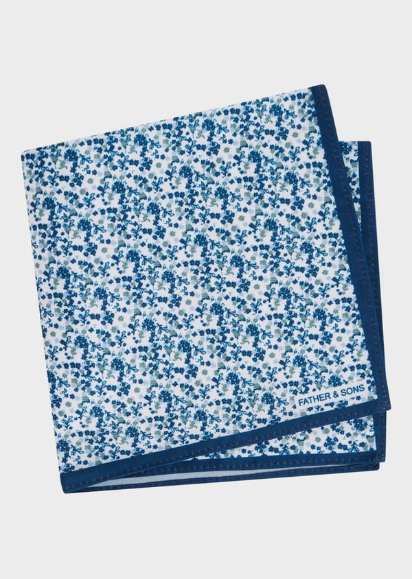 Pochette blanche à motif fleuri bleu prusse et vert - Father and Sons 48428