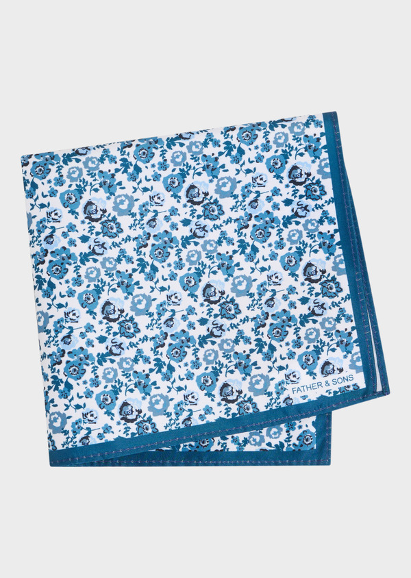 Pochette blanche à motif fleuri bleu prusse - Father and Sons 54555