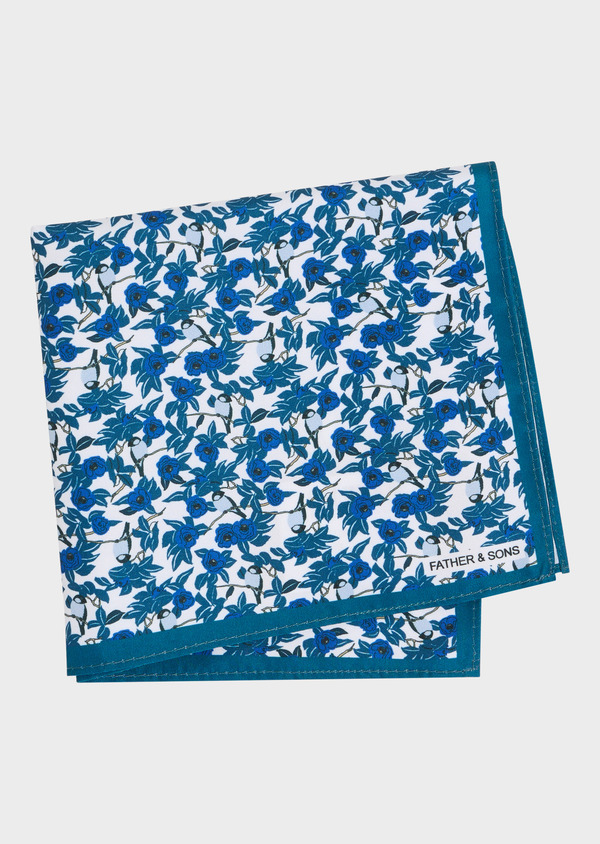 Pochette blanche à motif fleuri bleu prusse - Father and Sons 54558