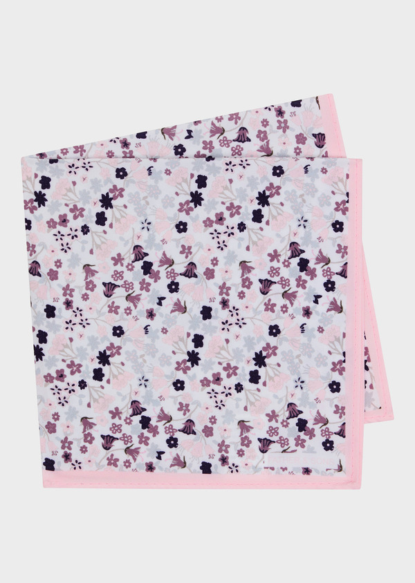 Pochette blanche à motif fleuri rose, violet, taupe et gris - Father and Sons 62420