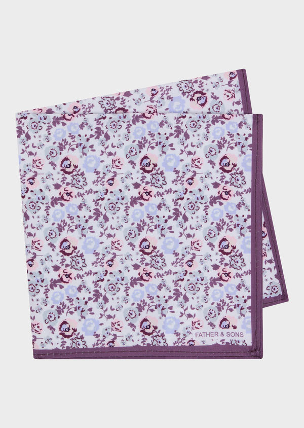 Pochette blanche à motif fleuri violet, rose, gris et lilas - Father and Sons 62421