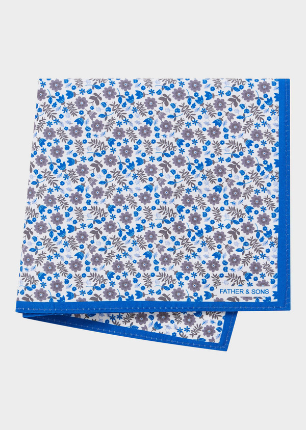Pochette blanche à motif fleuri bleu azur et marron - Father and Sons 58031
