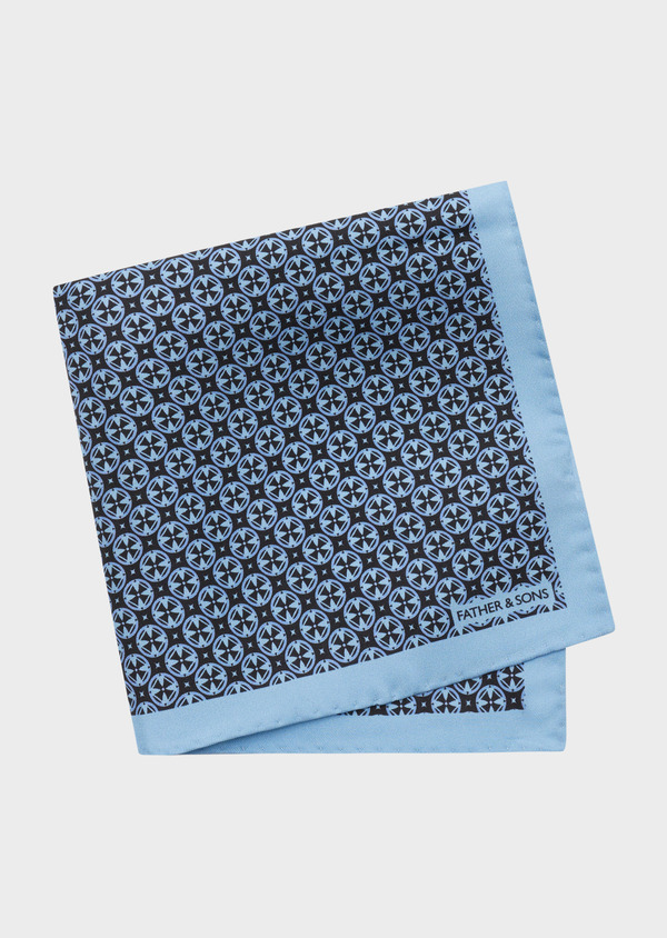 Pochette en soie bleu chambray à motifs géométriques noirs - Father and Sons 45281